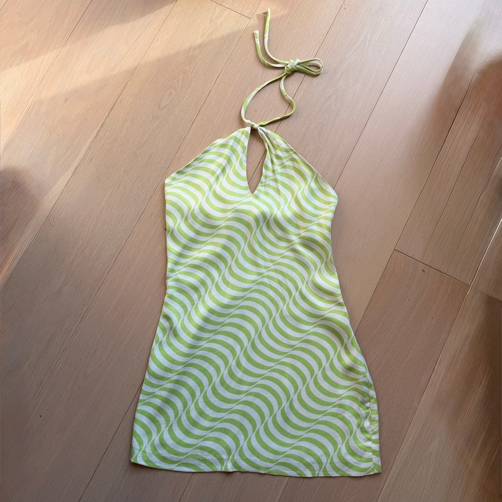 Zara Green and White Mini Halter Dress